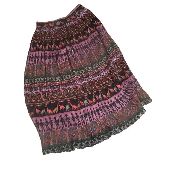 Zachi Boho African Ethnic Pattern Crinkle Pleat Maxi Skirt Size Medium - Picture 1 of 8
